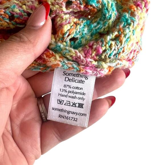 Something Navy Open Knit Rainbow Cropped Cardigan Multicolor Size Large NWOT - Picture 7 of 10